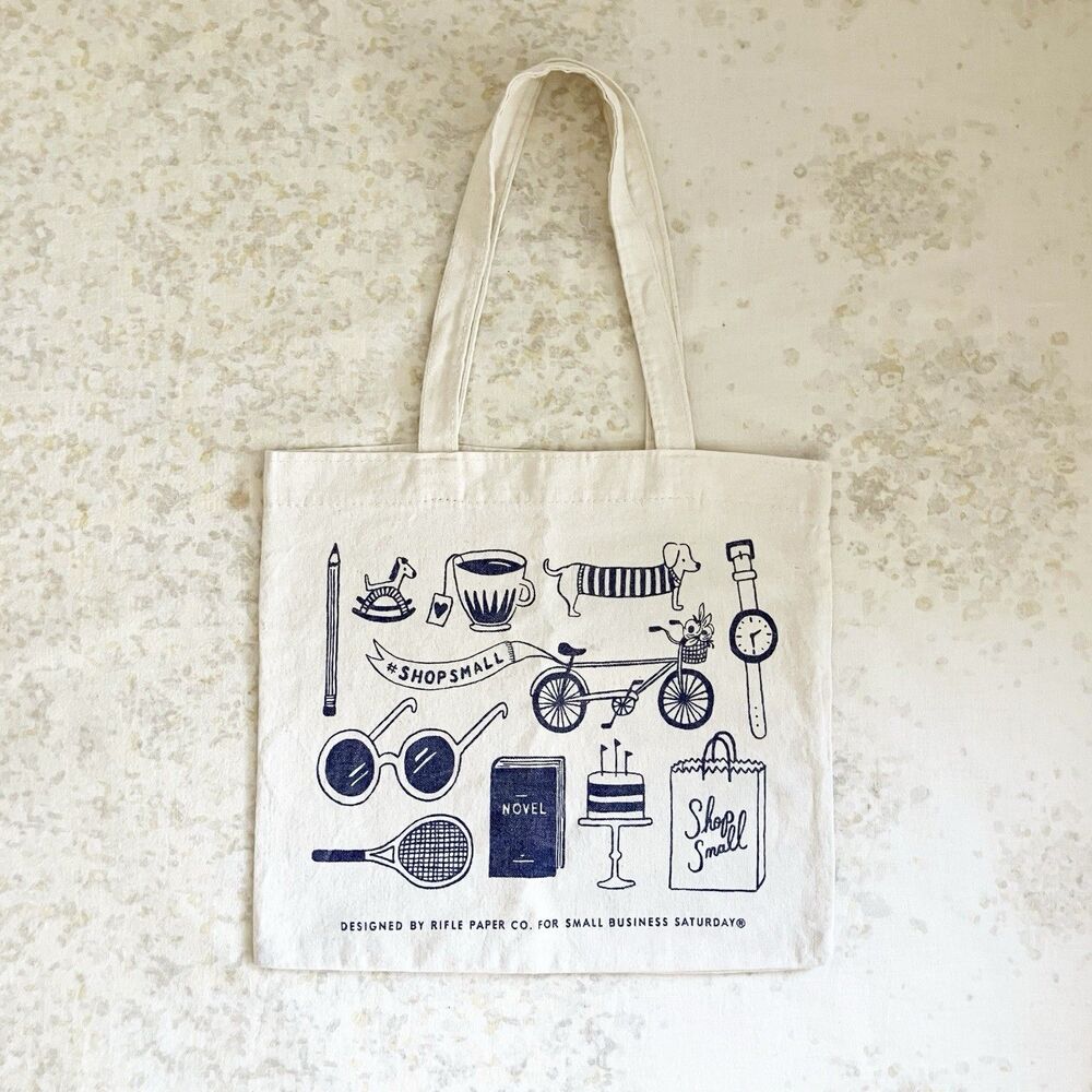 American Express Canvas Tote Bag Shop Small by Rifle Paper Co 14” X 13” - Picture 2 of 5